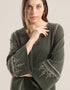 Reversible long aline dress with V neckline and embroidery on sleeves